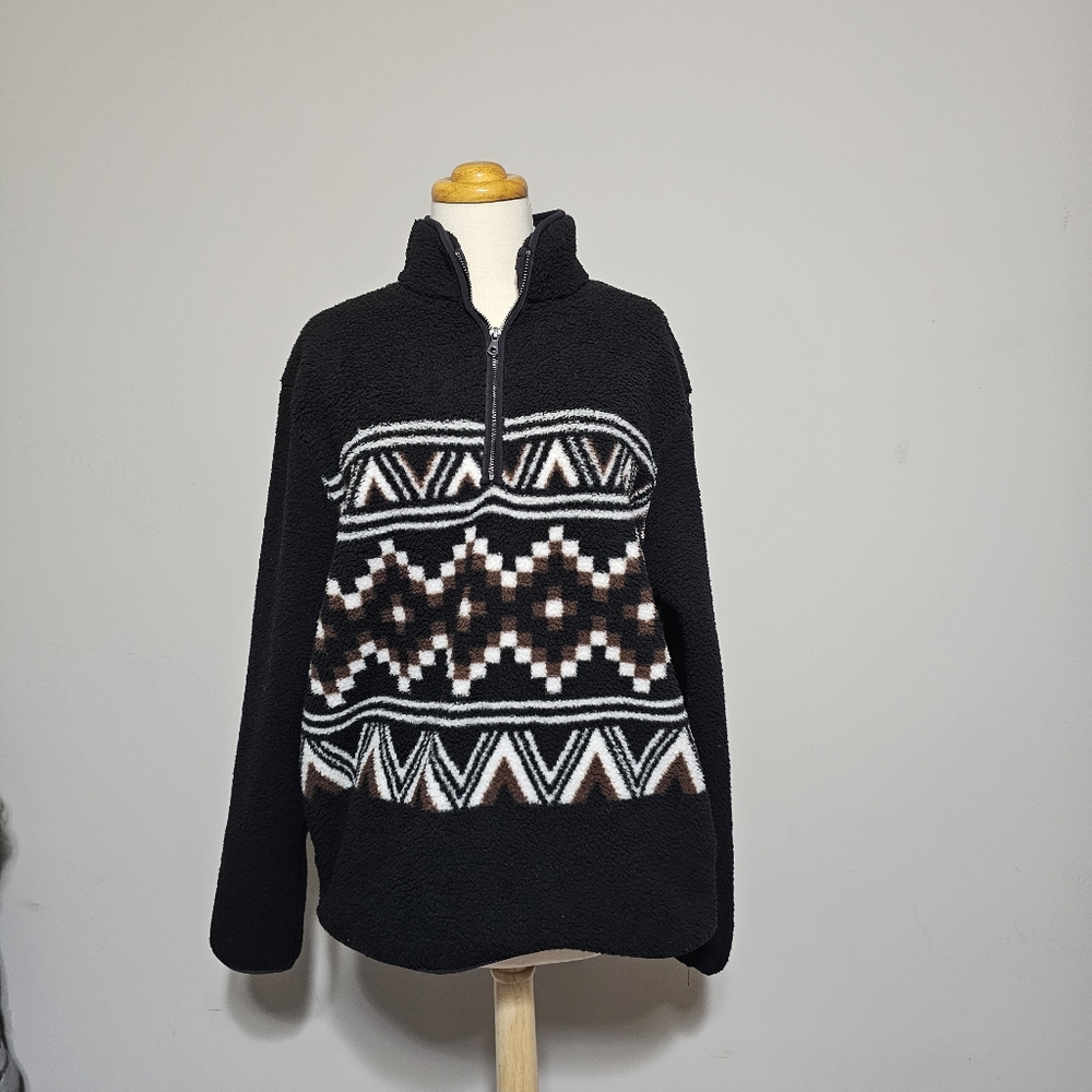 Old Navy Geometric Sherpa Fleece 1/4 Zip Pullover Medium